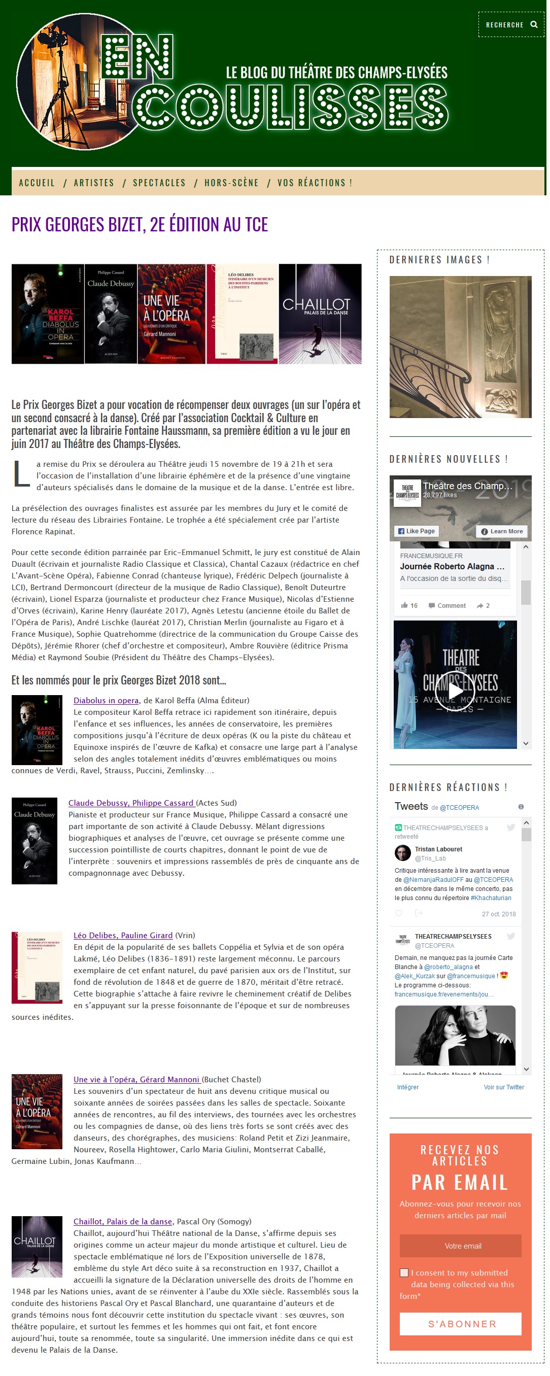 Article Blog et Newsletter Théâtre des Champs-Elysées