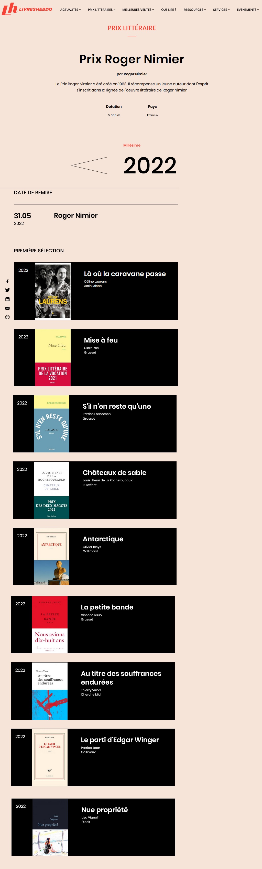 Article Livres Hebdo Finalistes Prix Nimier 2022
