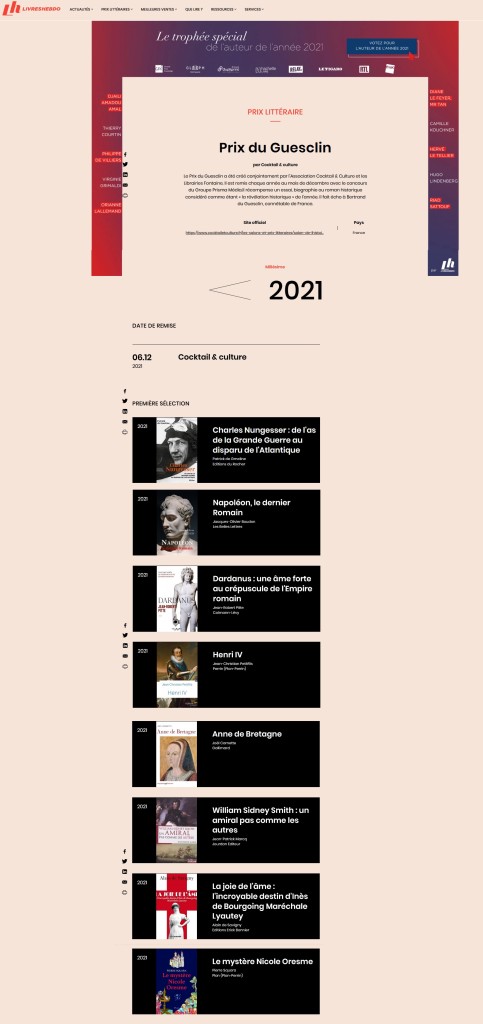 Article Livres Hebdo Finalistes Prix du Guesclin 2021