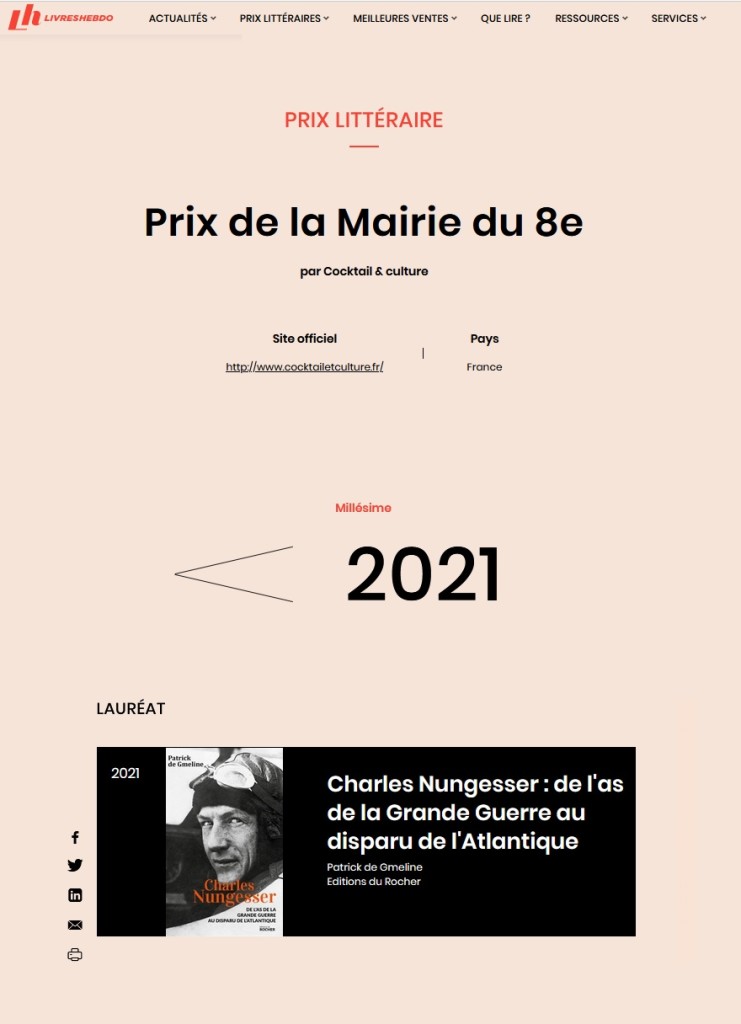 Article Livres Hebdo Résultats Prix Mairie 8e 2021