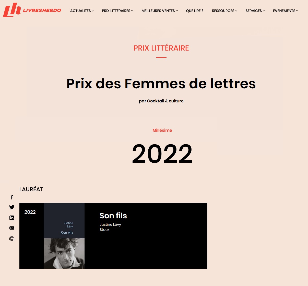 Livres Hebdo Prix des Femmes de Lettres 2022