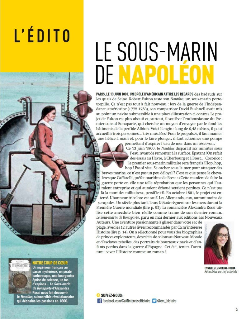 Article Ca m'intéresse Histoire Le sous-marin de Bonaparte 7 juin 2018