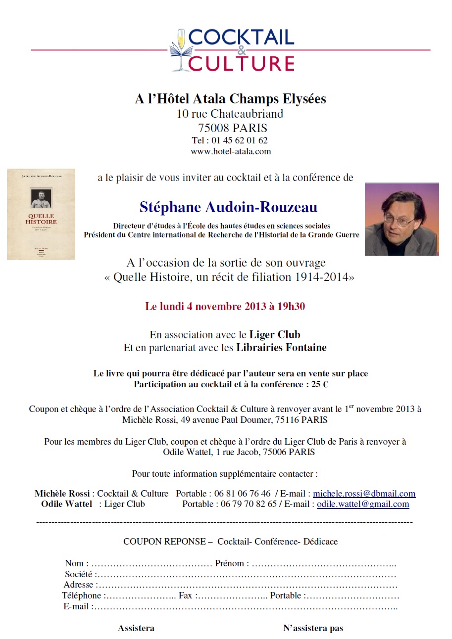 Invitation Cocktail & culture Stéphane Audoin-Rouzeau