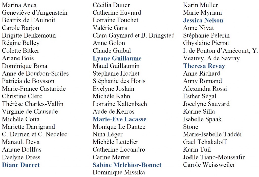 Liste des auteurs Salon des Femmes de Lettres 2017