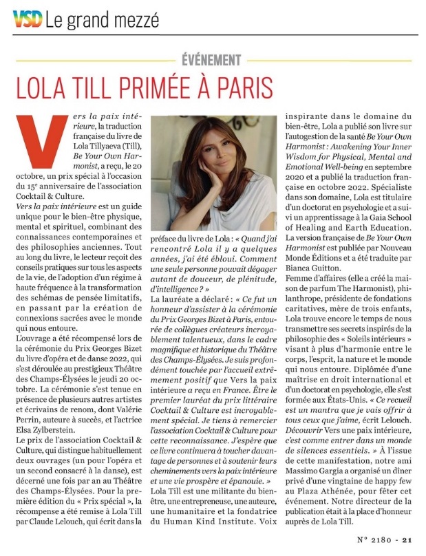 Article VSD Prix Cocktail et Culture Prix Georges Bizet 28.10.22