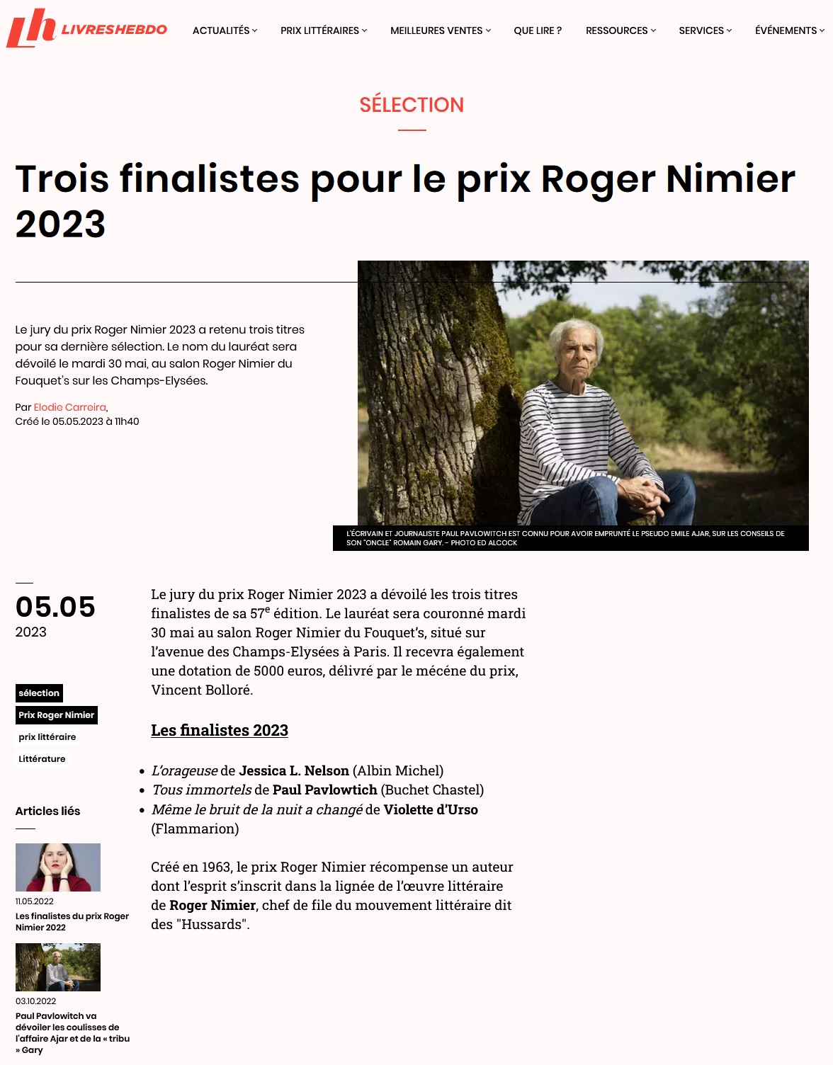 Article Livre Hebdo Prix Roger Nimier 2023