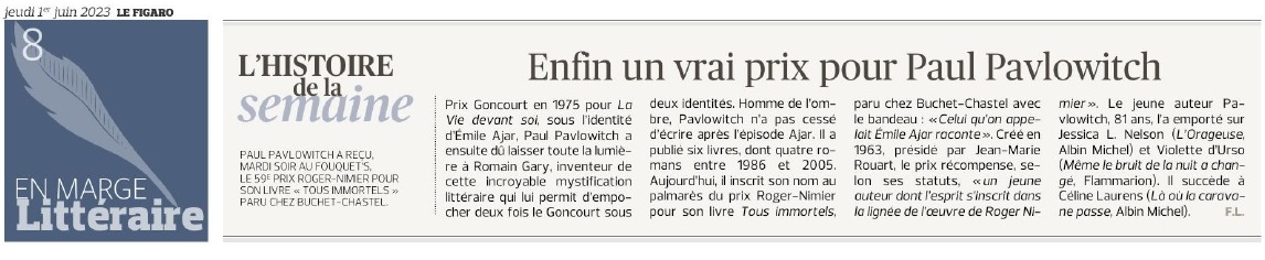 Page Figaro 1er juin Prix Roger Nimier