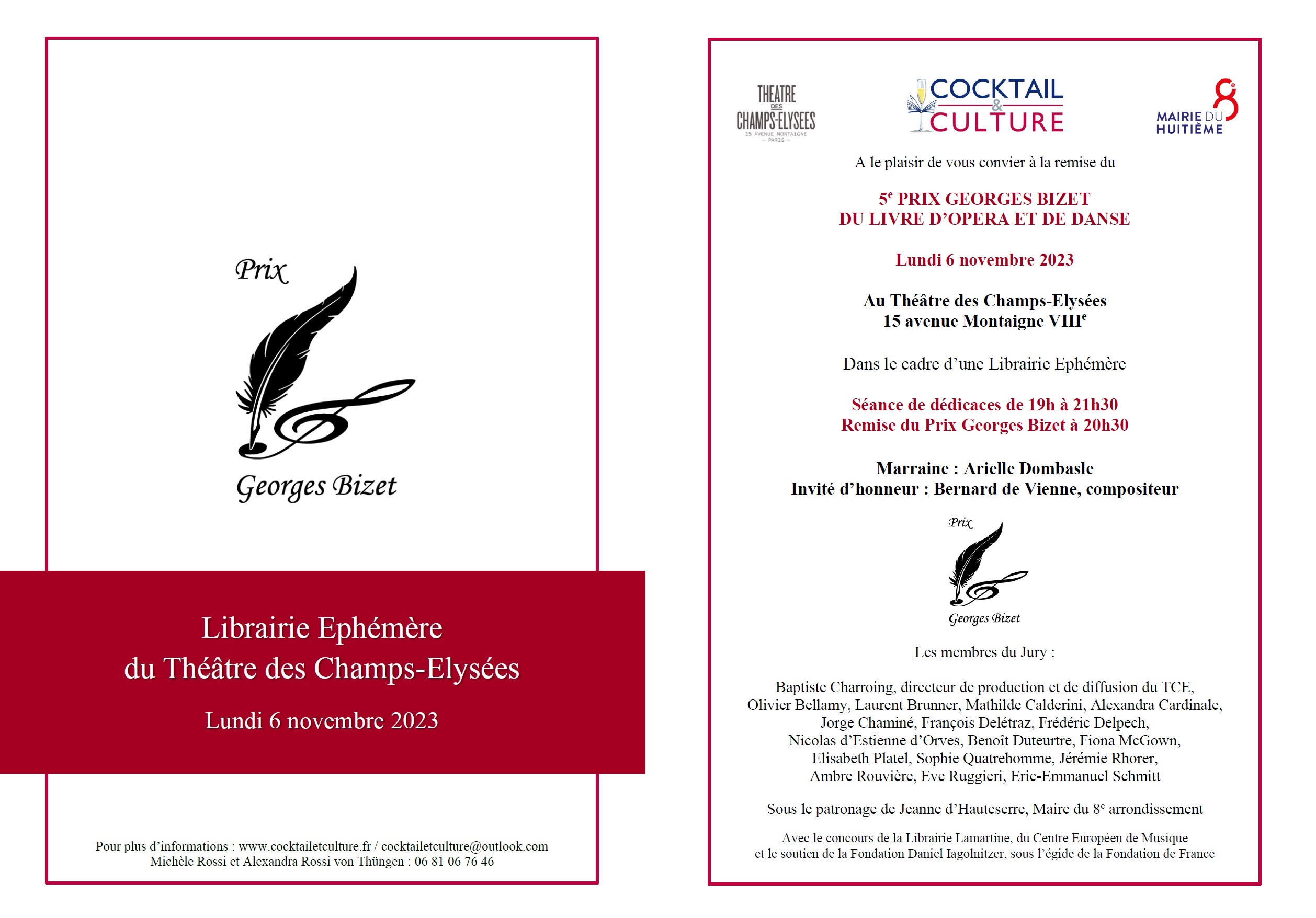 Invitation Prix Georges Bizet et Librairie Ephémère Théâtre des Champs-Elysées 2023