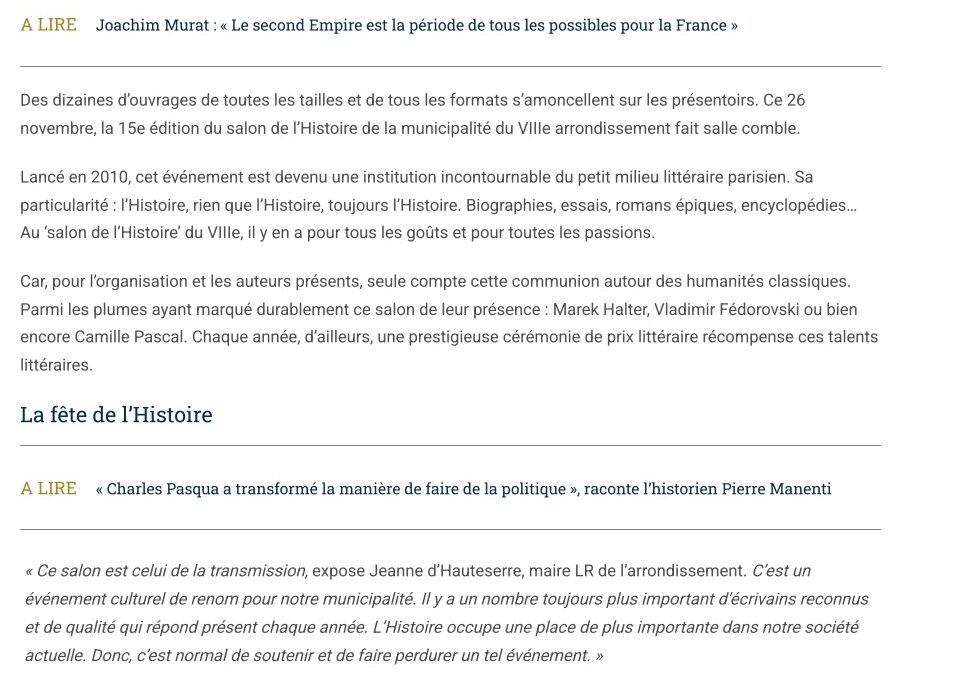 Le 15e Salon de l’Histoire dans Valeurs Actuelles du 27 novembre 2025